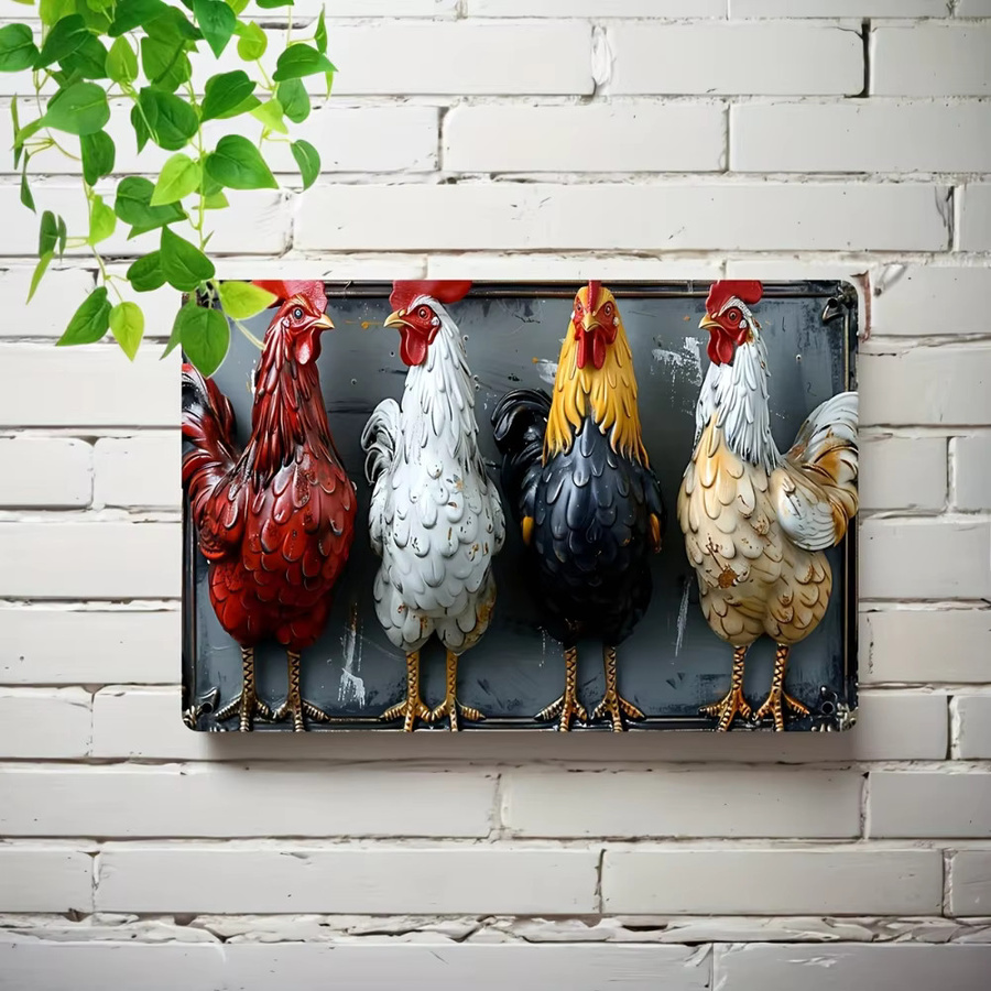 HELLOYOUNG Metall-Blechschild im Vintage-Stil mit Hahn-Illustration, rustikale Wanddekoration für Zuhause, Bar oder Café, B/H: 20,3 x 30,5 cm, mehrfarbig - Bild 4
