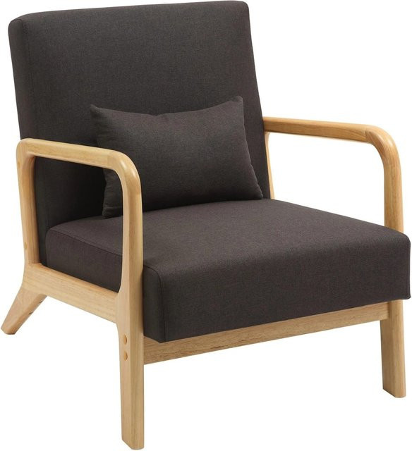DELUKE Lounger Sessel DUBAI aus Holz in Braun mit Stoffbezug, B/T/H: 64 x 80 x 74 cm - Bild 1