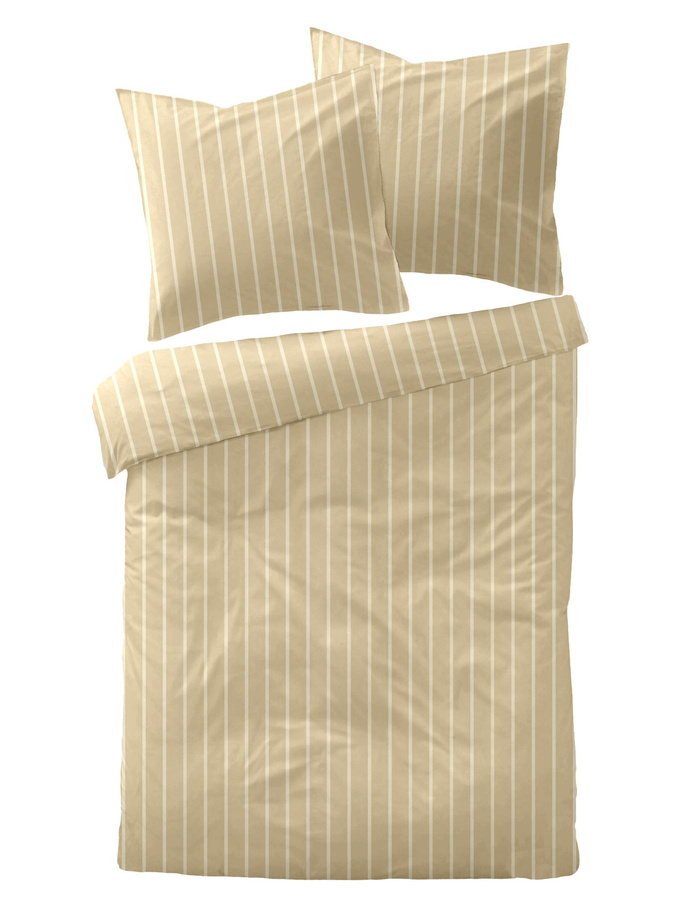 Dormisette Mako Satin Bettwäsche Streifen Beige mit Bettbezug 135 x 200 cm und Kissenbezug 80 x 80 cm - Bild 1