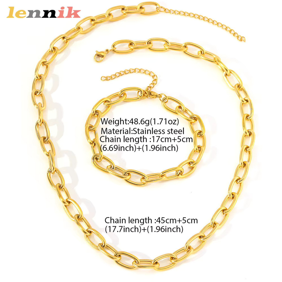 LENNIK Schmuck-Set, Halskette und Armband, Edelstahl, Gold, Damen - Bild 2