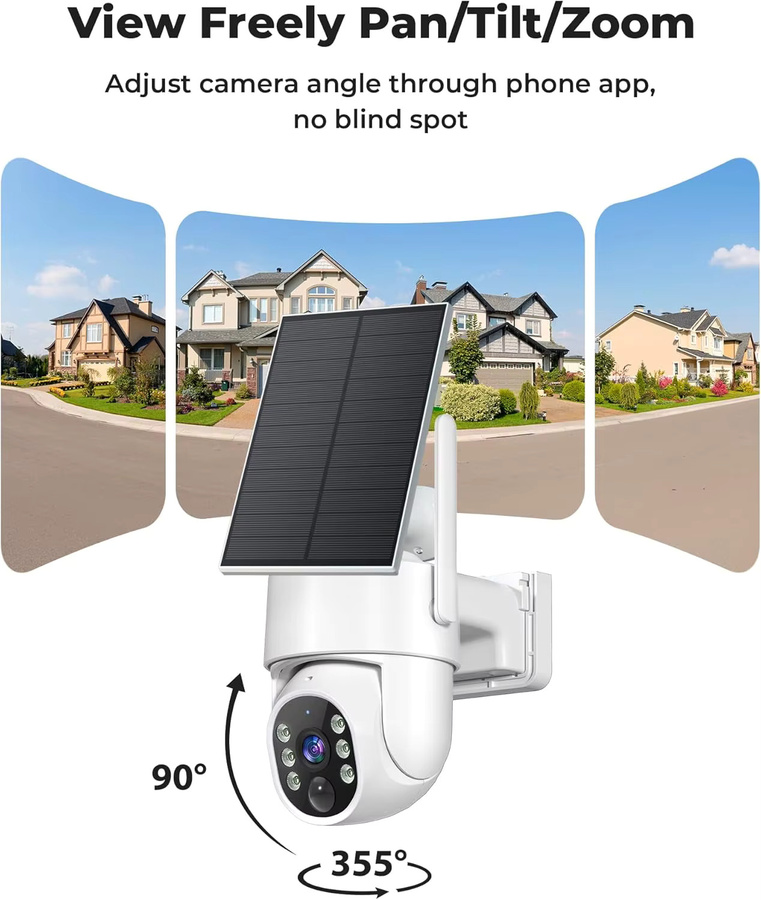 WESECUU Drahtlose Solar-Überwachungskamera Außen in 2K mit Dual-Band 5GHz/2.4GHz WiFi, Batteriebetrieben, 360° Schwenk/Neige, KI-Personenerkennung und Farb-Nachtsicht, Weiß - Bild 5