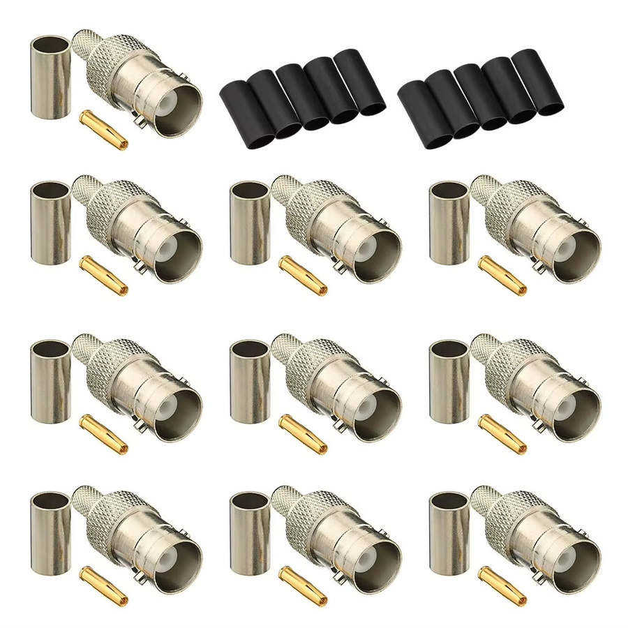 10 Stück FRHY BNC-Stecker 50 Ohm Crimpverbinder für RG58 RG59 RG60 RG142 LMR195 Koaxialkabel in Silber inklusive Schrumpfschläuche - Bild 2