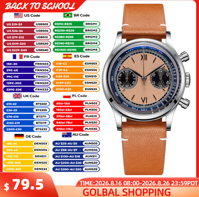 ADDIESDIVE Chronograph Quarz, 38 mm, Lederarmband, Herren - Bild 1