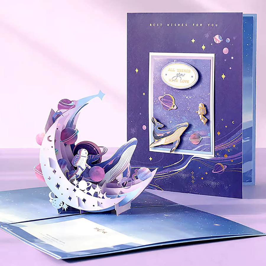 Star River 3D-Grußkarte zum Falten, DIY-Geburtstagskarte mit Sternenhimmel-Design in Lila und Mehrfarbig - Bild 2