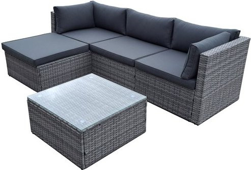HC Garten & Freizeit Lounge-Set 10-teilig aus Polyrattan und Stahl in Grau - Bild 1