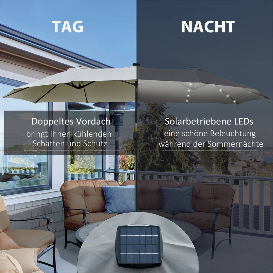 Outsunny Sonnenschirm mit Solar-LED-Leuchte aus Metall und Polyester, bunt, B/H/T: 265 x 240 x 450 cm - Bild 3