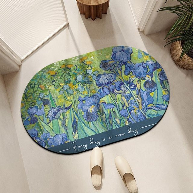Yiran Furniture Retro Oval Badezimmer Bodenmatte aus Kieselgur in Blau, B/T: 40 x 60 cm - Bild 1