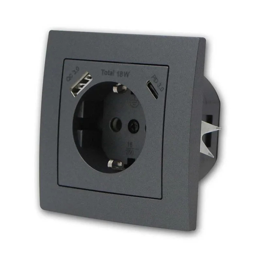 McPower FLAIR Schuko Steckdose in Anthrazit mit USB-C Anschluss und Rahmen - Bild 2