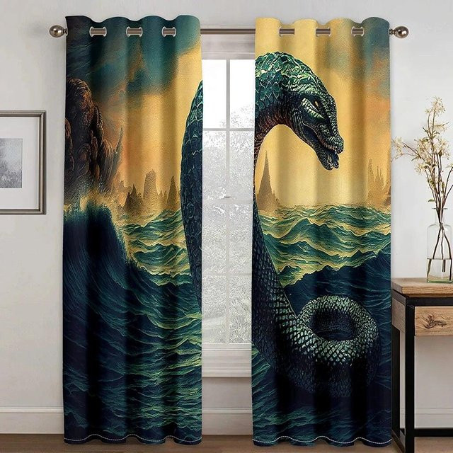 A Family Of Home Textiles Verdunkelungsvorhang mit Tier-Motiv Wolf und Bär, 2er-Set, Multicolor, Breite: 50 cm, Höhe: 130 cm pro Panel - Bild 1