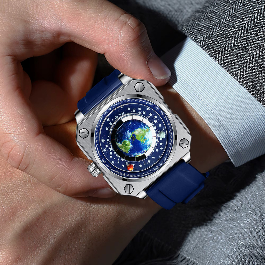 BINBOND Armbanduhr Quarz, Silikon, Blau, Silber, Herren - Bild 3