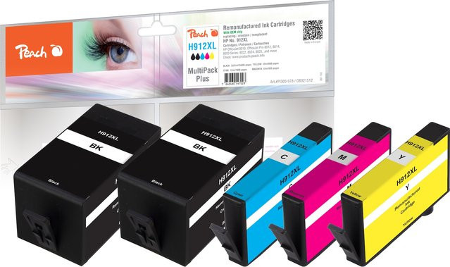 Peach Tintenpatronen Spar Pack Plus für HP 912 XL, wiederaufbereitet (2x Schwarz, Cyan, Magenta, Gelb) - Bild 1