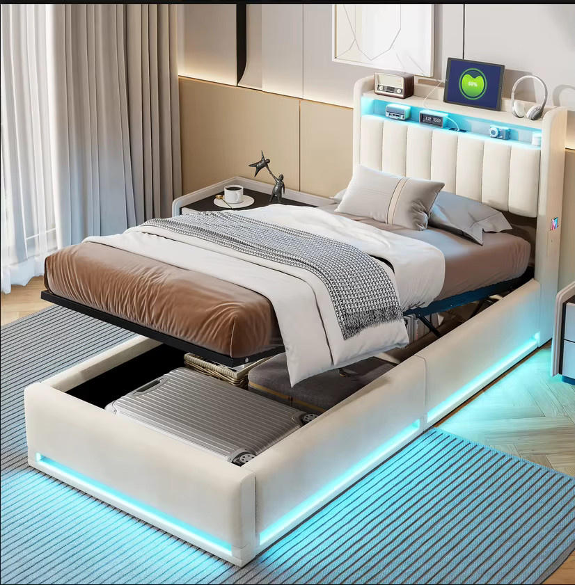Simurq Polsterbett mit LED und Stauraum aus Samt, B/T: 140 x 200 cm, Grau - Bild 2