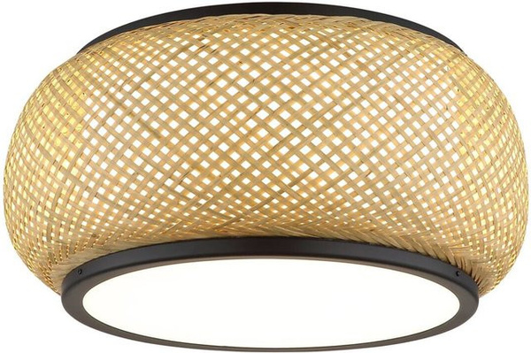 GLOBO Deckenleuchte BAMBORA in Mattschwarz und Natur aus Metall und Bambus, Rund, H: 19,2 cm, B: 38,0 cm