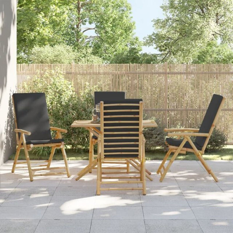 Set aus 4 verstellbaren und klappbaren Gartenstühlen aus Bambus mit Kissen von vidaxl in Anthrazit, Grau oder Schwarz - Bild 1