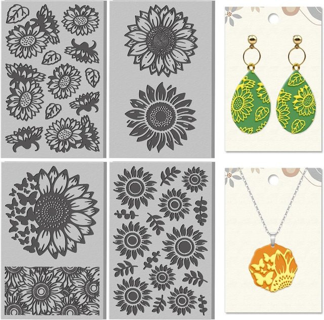 4er Set Sonnenblumen Texturmatten mit Blumenmuster für Polymer Clay und Keramik DIY-Projekte - Bild 1