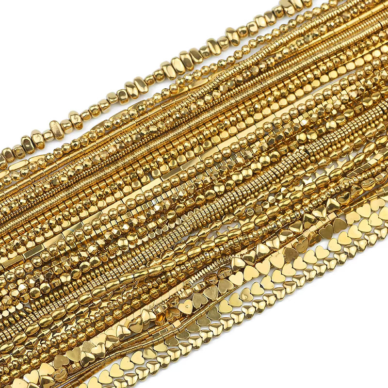 JHNBY Perlen Hämatit Naturstein, verschiedene Formen, Gold überzogen - Bild 2