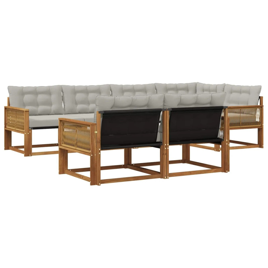 vidaXL Outdoor-Sofagarnitur L-Form aus Akazienholz mit Textilene-Elementen und Kissen in Natur und Hellgrau - Bild 2