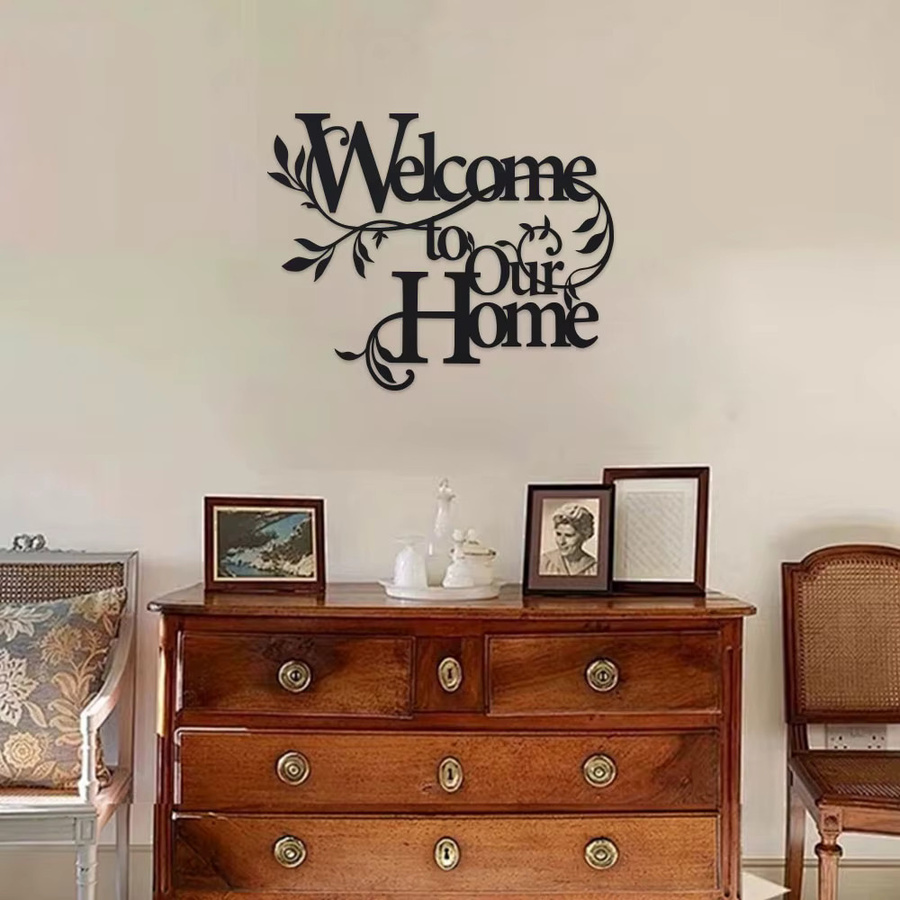 DDPNKL Wandkunst Welcome to Our Home aus Metall in Schwarz – Klassisches Design mit hohlen Buchstaben als stilvolles Wanddekor - Bild 2