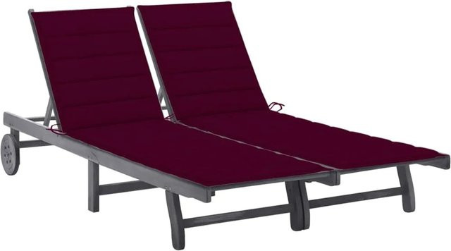 vidaXL 2-Personen-Sonnenliege aus Akazien-Massivholz mit Auflage in Grau und Weinrot - Bild 1
