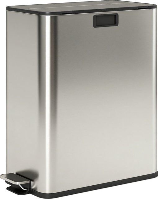 HOMCOM Doppel-Küchenmülleimer aus Edelstahl mit Soft-Close-Schmetterlingsdeckel und herausnehmbaren Inneneimern, Silberton, 2 x 28 l - Bild 1
