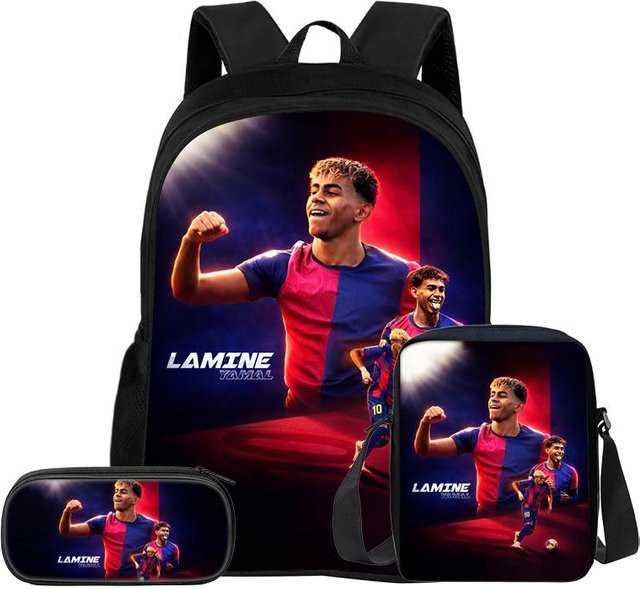Fancy Style Studio Kinder Rucksack Set mit Federmäppchen und Schultertasche L-Lamin Yamal Motiv in Multicolour - Bild 1