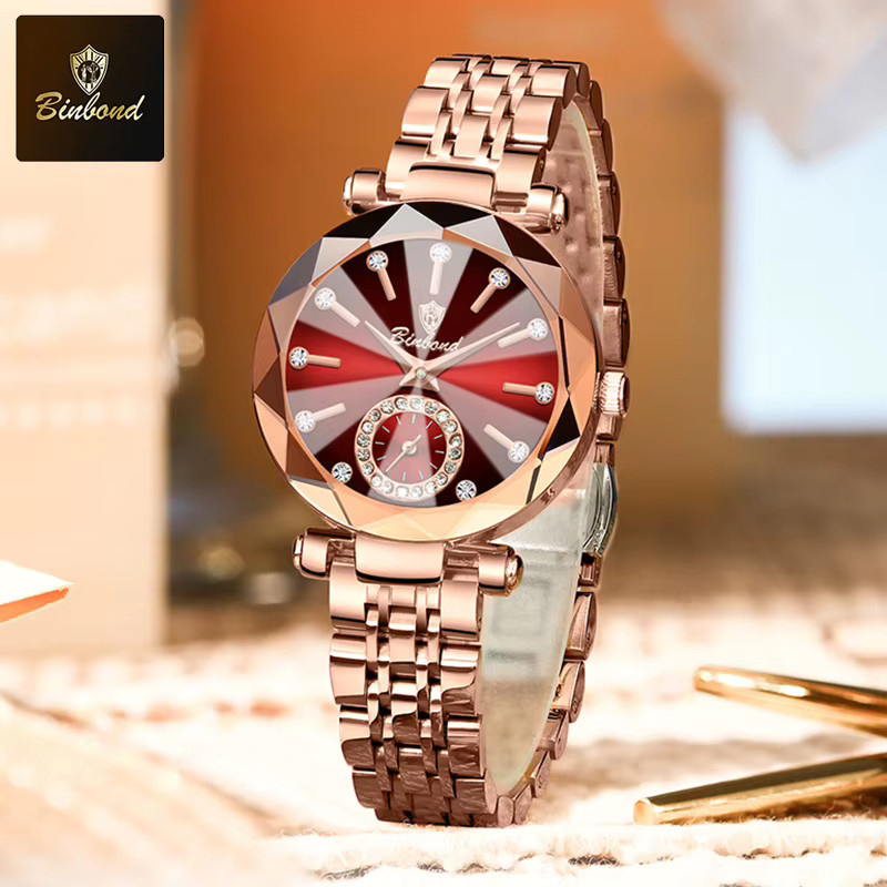 BINBOND Armbanduhr Edelstahl, Quarz, Roségold, Damen - Bild 2