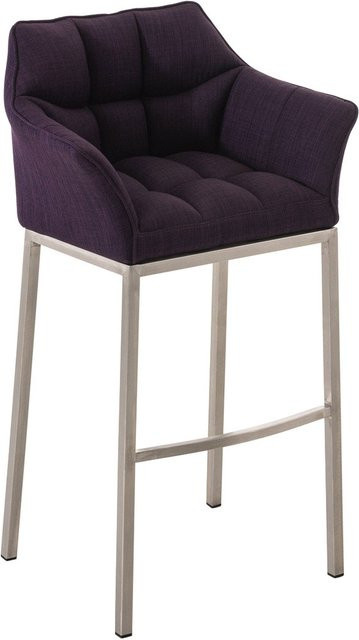 TPFLiving Barhocker Damaskus mit 4-Fuß Gestell aus Edelstahl und Stoff in Lila, H: 110 cm, B: 48 cm, T: 48 cm - Bild 1