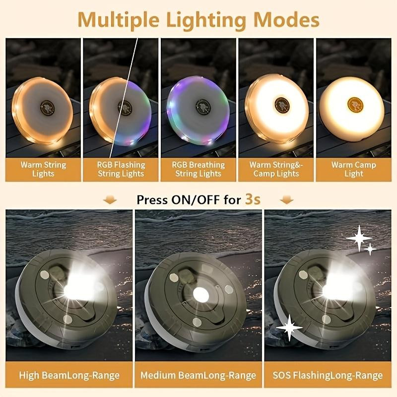 YC Direct Camping Lichterkette RGB mit 8 Beleuchtungsmodi, 10m Outdoor-Lichterkette mit USB-Aufladung in Weiß und Multicolour - Bild 4