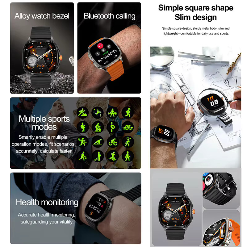 Yaocx Smartwatch für Herren in Orange mit NFC, Bluetooth-Anrufen, IP68 Wasserdichtigkeit, Herzfrequenz- und Schlafüberwachung sowie über 100 Sportmodi - Bild 3
