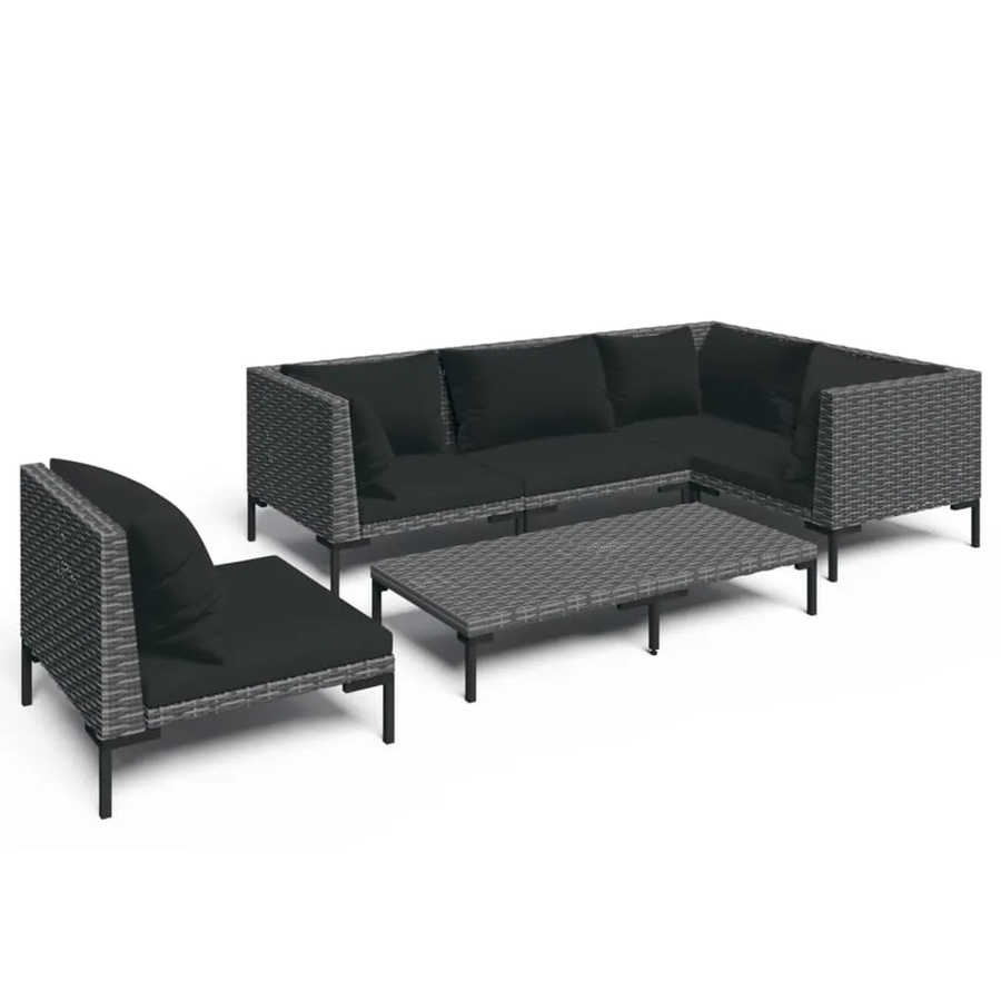 vidaXL 6-teiliges Garten-Lounge-Set in U-Form aus Poly-Rattan mit Kissen und Couchtisch in Dunkelgrau und Schwarz - Bild 2