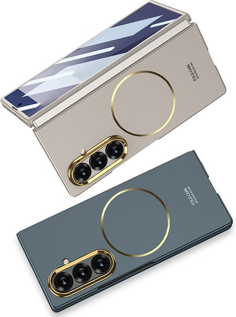 Ultradünne magnetische Handyhülle in Gold mit Kamera-Lochschutz und gehärtetem Film für Samsung Galaxy Z Fold 7 und Galaxy Z Fold 6 - Bild 1