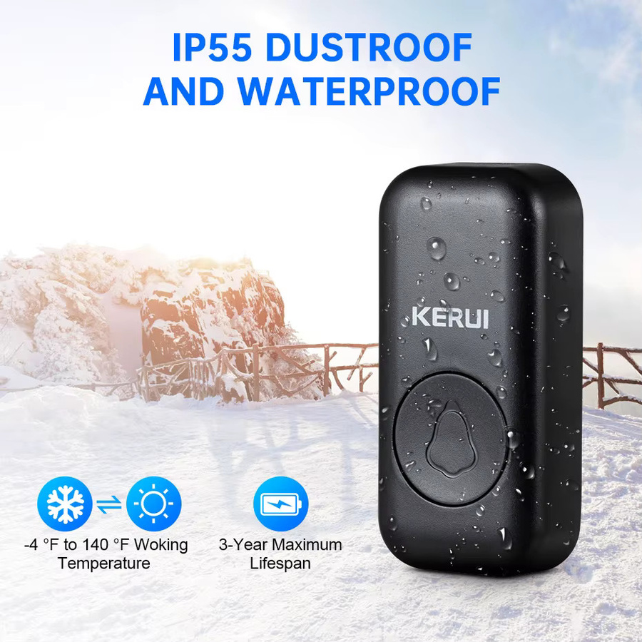 Kerui Drahtlose Türklingel in Schwarz: Wasserdichte Smart Home Türklingel für den Außenbereich mit LED-Blitz, einstellbarer Lautstärke und verschiedenen Melodien - Bild 3