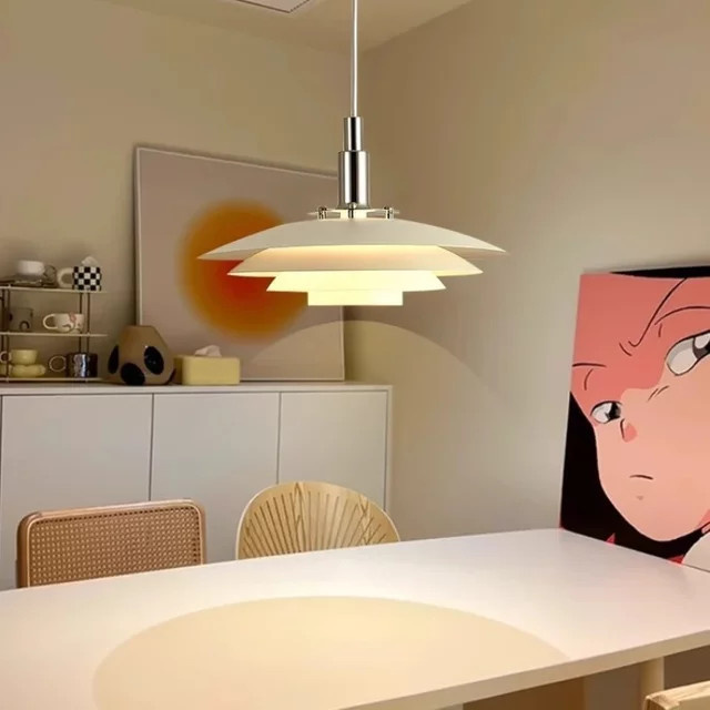 JIANKEXING Mid-Century Pendelleuchte mit Farbverlauf in Weiß und Rot, verstellbare Designer-Lampe aus Metall für Esszimmer und Küche - Bild 1