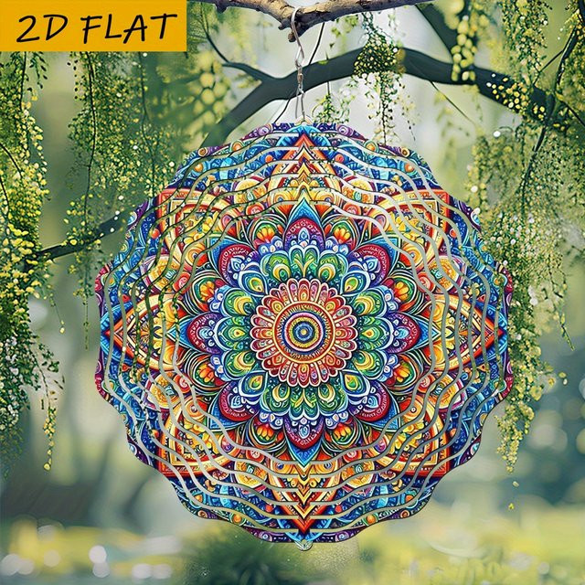 CIFBUY Rotierender Windspinner mit Mandala-Muster in Weiß und Multicolour, 25,4 cm Durchmesser, Hängende Gartendekoration aus Metall mit geometrischem Design - Bild 1