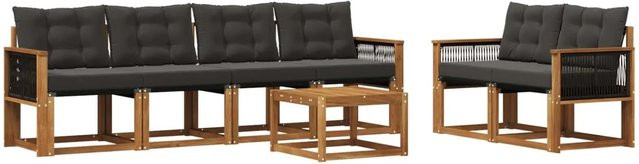 vidaXL Outdoor-Sofagarnitur aus Akazienholz mit Textilene und Kissen, 7-teiliges Set, Natur und Schwarz - Bild 1