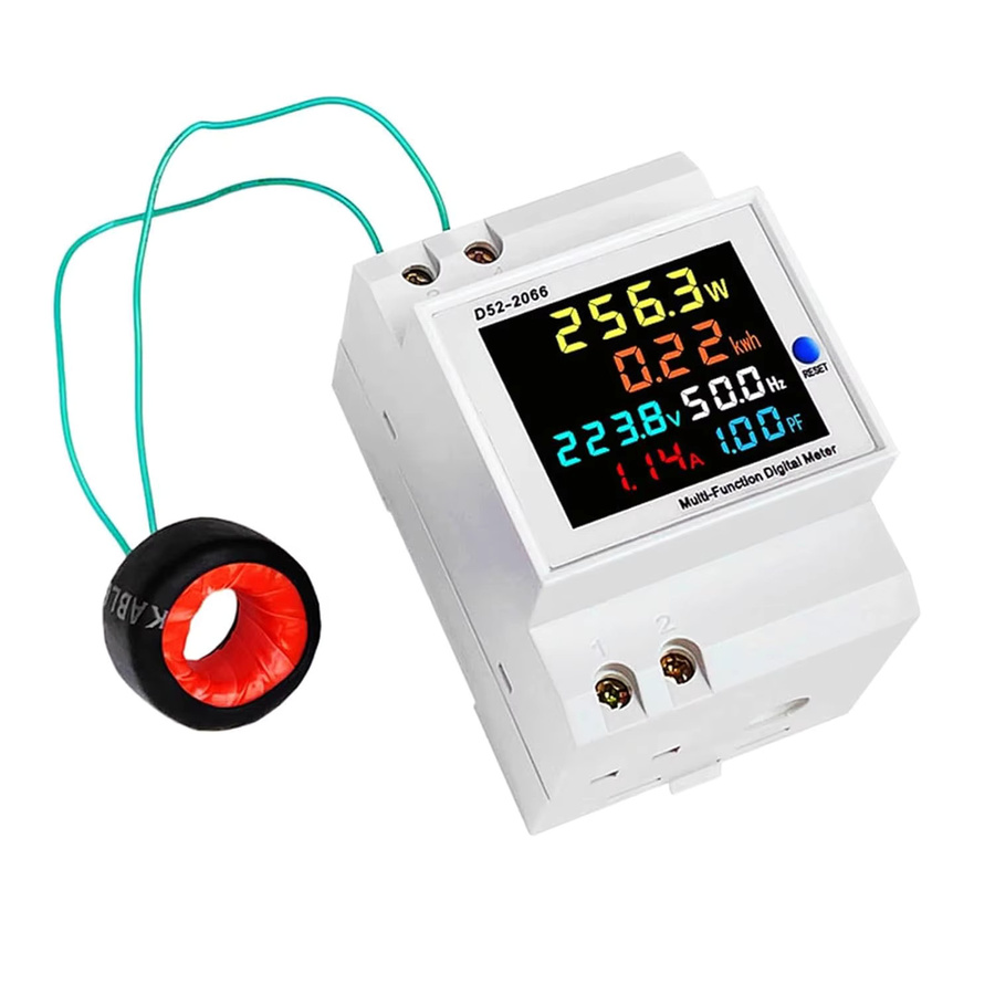 FXCOD Einphasen-Energiezähler für die DIN-Schiene in Weiß mit Voltmeter, Amperemeter, Watt, kWh und Frequenzleistungsmesser für AC 40–300 V und 100 A - Bild 2