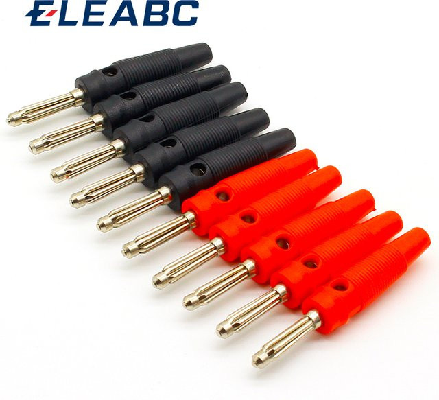 ELEABC Bananenstecker Set aus Kupfer, 10 Stück, 4 mm, rot und schwarz, lötfreie seitliche stapelbare Bananenstecker - Bild 1