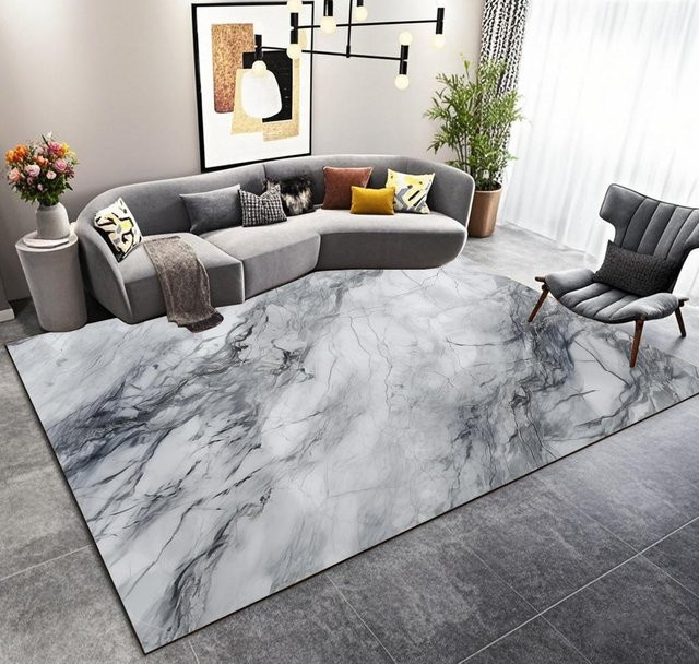 Karpetti Wohnzimmer Teppich in Grau mit Marmor-Design, flauschiger Plüschteppich aus Polyester, rutschfest und waschbar, B/T: 90 x 60 cm - Bild 1
