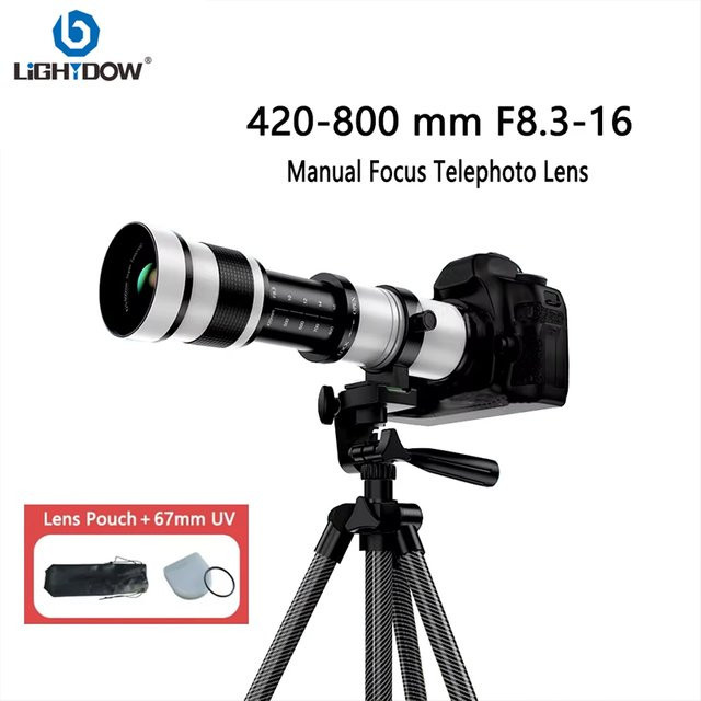 Lightdow manuelles Telezoomobjektiv mit UV-Kamerafiltern, Brennweite 420–800 mm, f/8,3, Farbe Schwarz, kompatibel mit Canon Nikon Sony Fuji Olympus Samsung Kameras - Bild 1