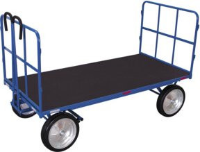 VARIOfit Handpritschenwagen mit 2 Rohrgitterwänden und Vollgummibereifung in Blau, B/T: 1540 x 800 mm, Traglast 1.000 kg - Bild 1