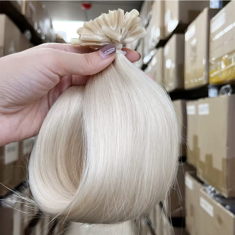 VADES Echthaar Haarverlängerungen, Keratin, Weißblond, 12-24 Zoll, 50 Stück - Bild 2