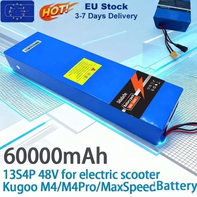 18650 Lithium-Ionen-Akkupack 13S4P 48V 60000 mAh 60Ah in Blau mit integriertem BMS-Schutzboard für Kugoo M4, M4Pro, M5, M5Pro und Max Speed - Bild 1