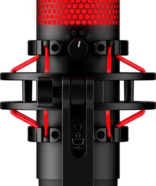 HyperX QuadCast USB-Kondensatormikrofon in Schwarz/Rot mit roter Beleuchtung - Bild 1