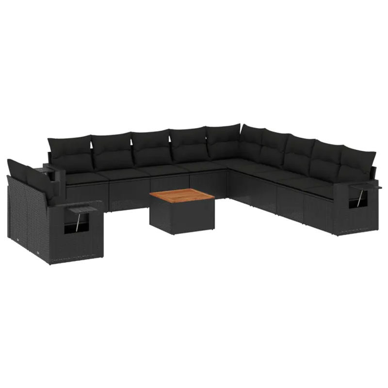 vidaXL 12-tlg. Garten-Sofagarnitur in L-Form aus Polyrattan mit Kissen in Schwarz - Bild 4