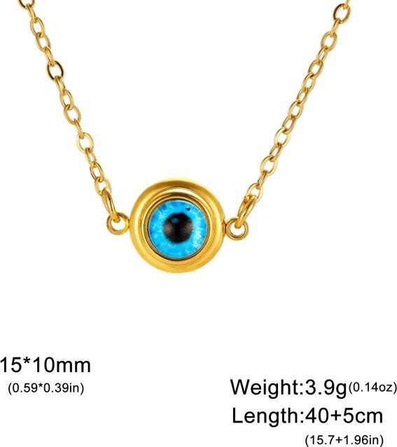 YULIN Halskette Anhänger, blauer böser Blick, Edelstahl, Gold, Damen, 40-45 cm - Bild 1