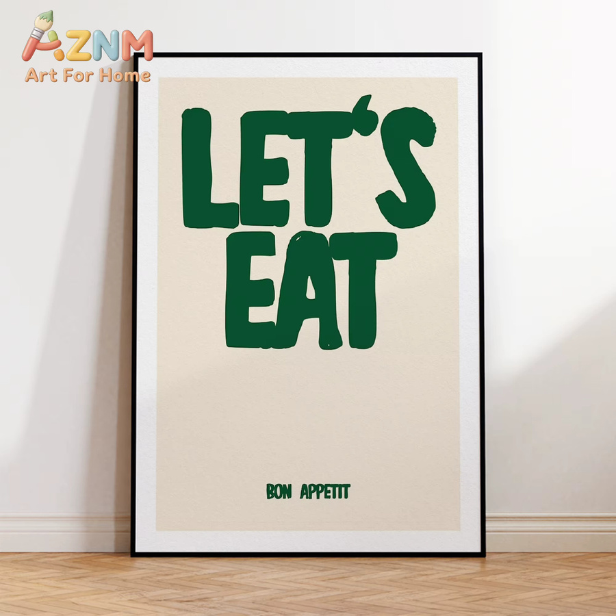 Kayou Wandkunstdruck Let's Eat Leinwandgemälde in Mehrfarbig mit Typografie für Wohnzimmer, Schlafzimmer, Esszimmer und Küche - Bild 2