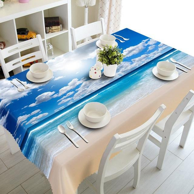 Wasserdichte Tischdecke mit Seestern-Strandlandschaftsmuster von Your Warm Home, Blau, B/T: 40 x 40 cm - Bild 1