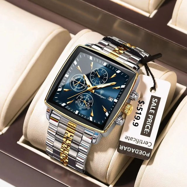 POEDAGAR Armbanduhr Chronograph, Quarz, Edelstahl, Blau, Herren - Bild 1