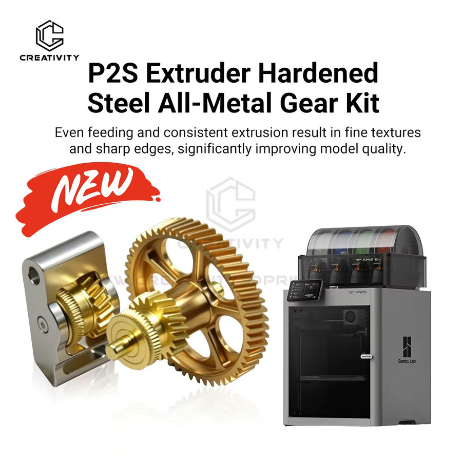 Bambu P2S 3D-Drucker Extrudergetriebe-Kit mit Vollmetall-Extrudergetriebe und CNC-gefertigtem Umlenkarm aus Aluminiumlegierung in Gold - Bild 2