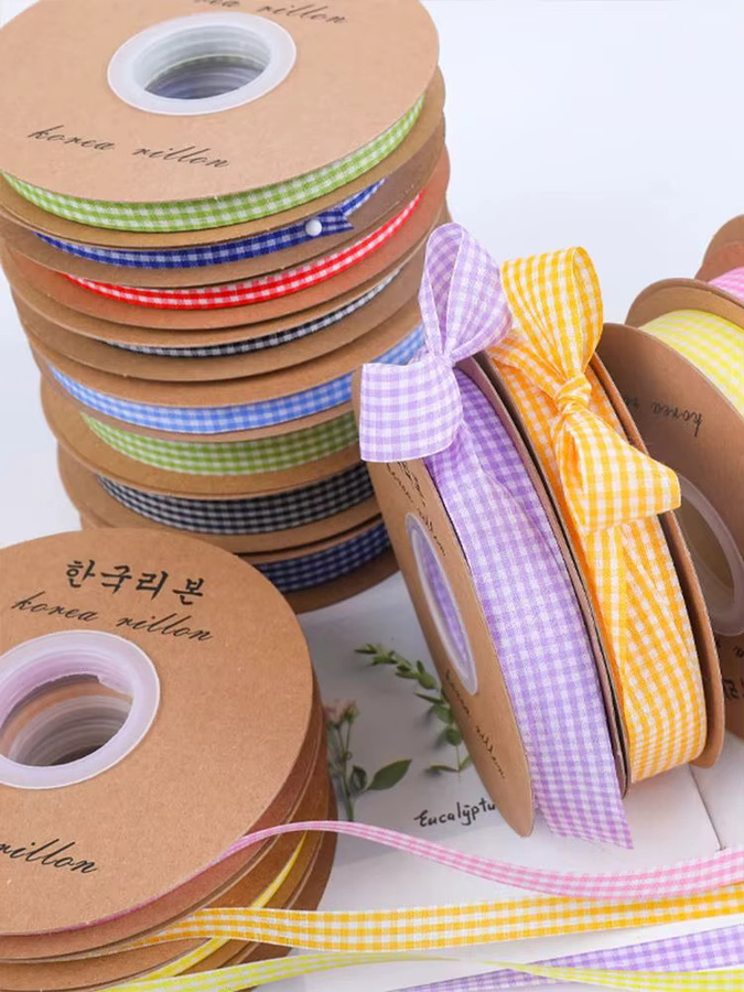 8 Rollen kariertes Polyesterband von OEMOO in Grün und Mehrfarbig, 3/8 Zoll Gitterband für Haarschmuck, Basteln und Weihnachtsdekoration - Bild 4
